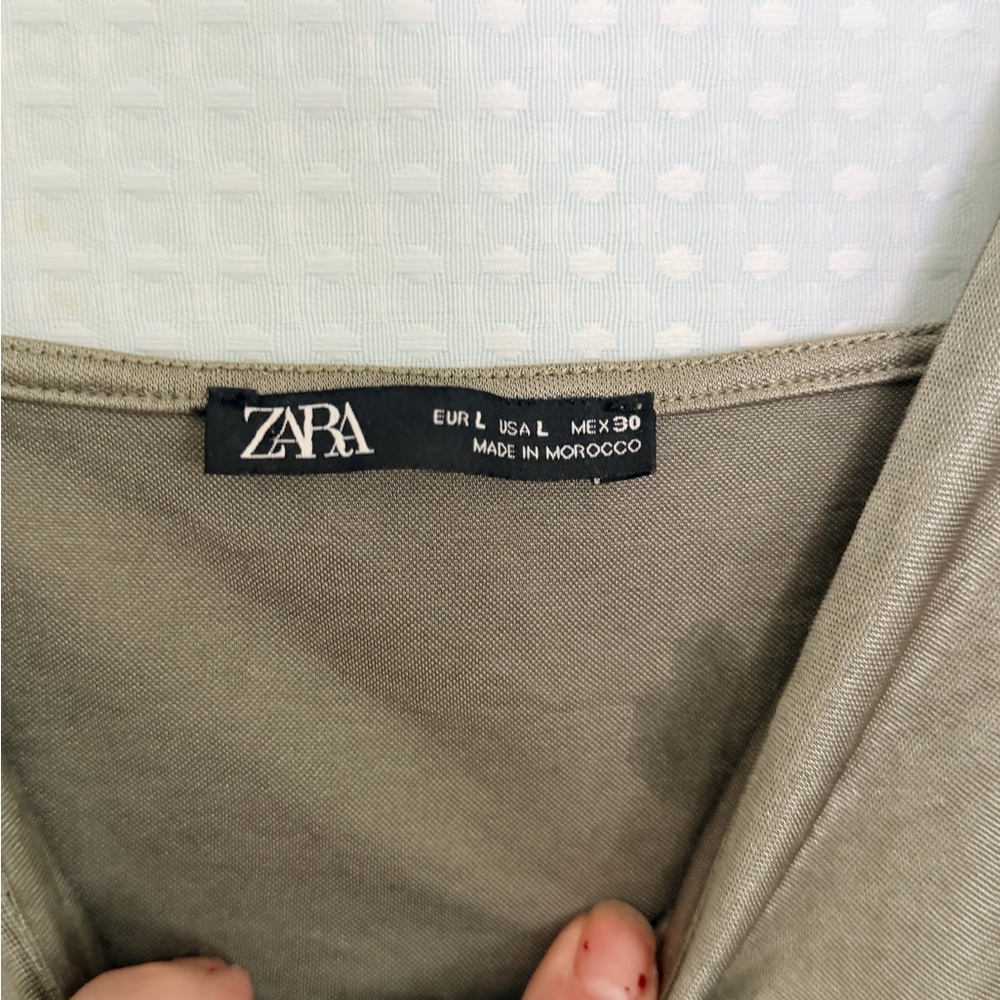 Zara Olive Taupe Satin Slip Dress Spaghetti Straps Minimalist Size L Bias Cut - Picture 3 of 4